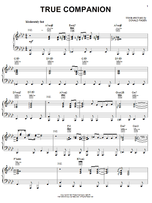 Steely Dan True Companion sheet music notes and chords arranged for Piano, Vocal & Guitar Chords (Right-Hand Melody)