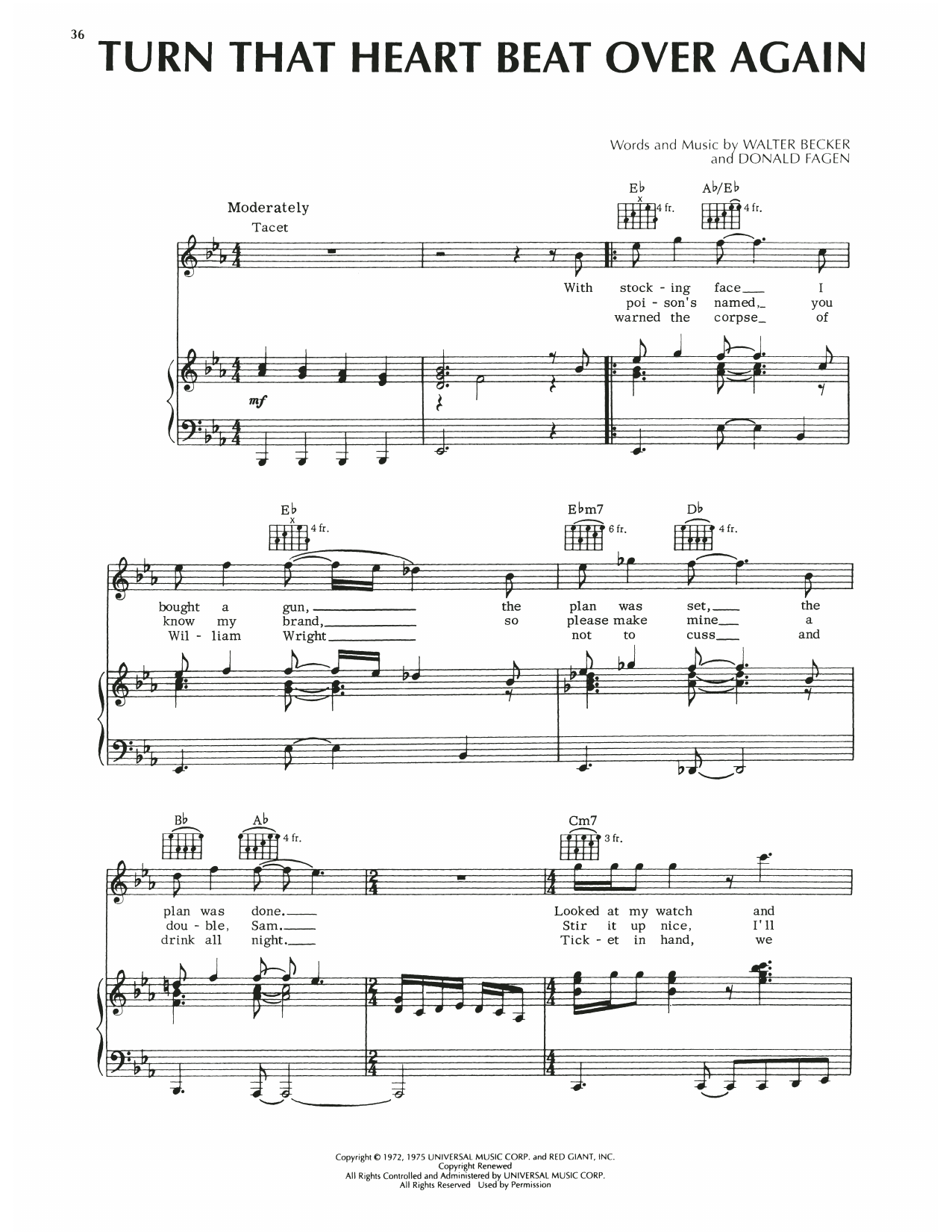 Steely Dan Turn That Heart Beat Over Again sheet music notes and chords arranged for Piano, Vocal & Guitar Chords (Right-Hand Melody)