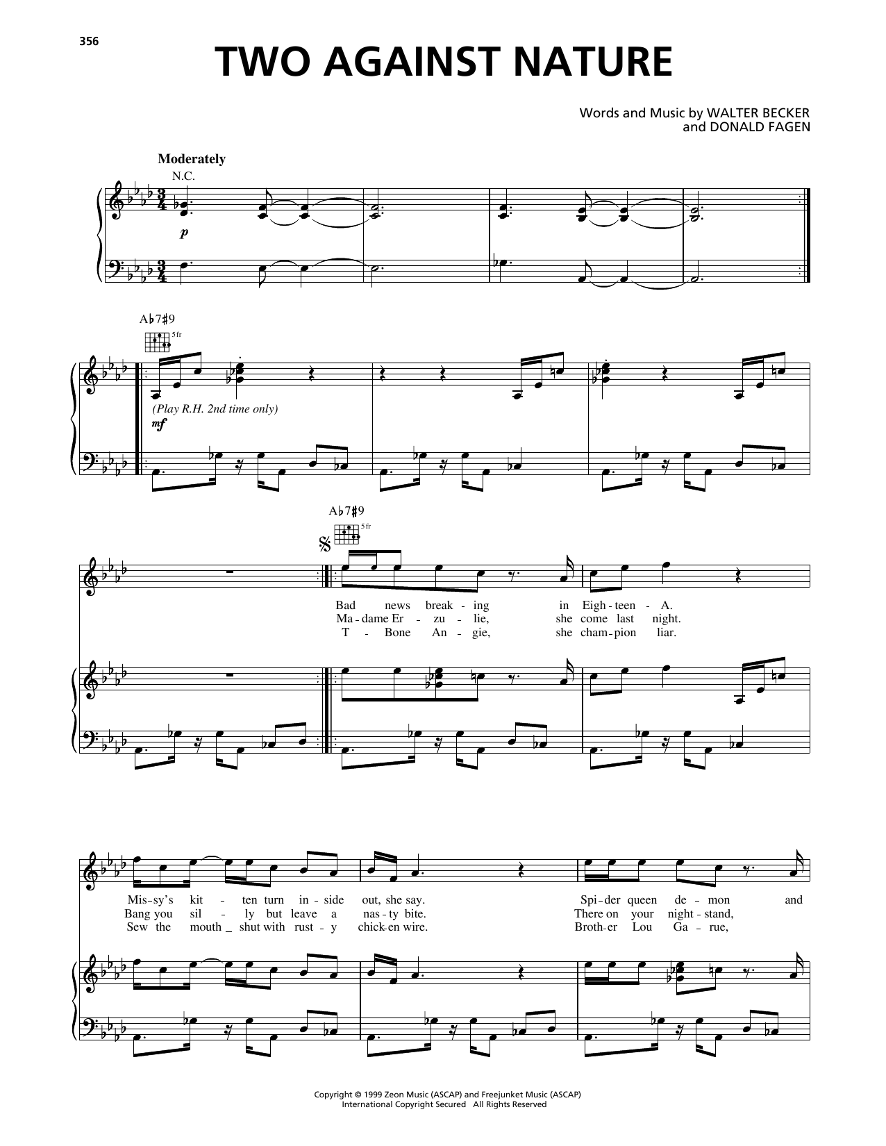 Steely Dan Two Against Nature sheet music notes and chords arranged for Piano, Vocal & Guitar Chords (Right-Hand Melody)