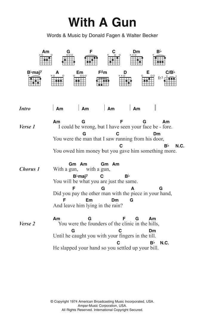 Steely Dan With A Gun sheet music notes and chords arranged for Piano, Vocal & Guitar Chords (Right-Hand Melody)