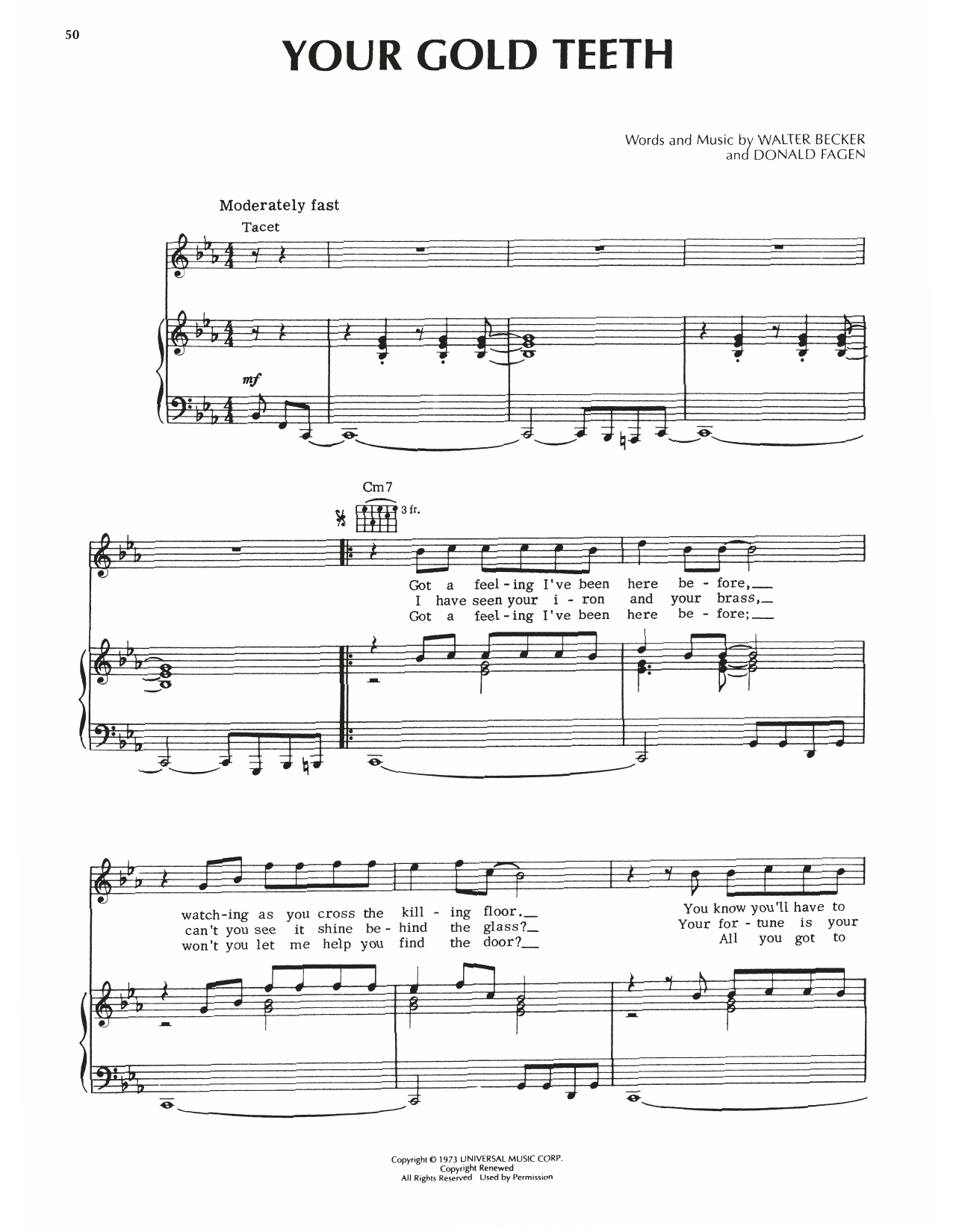 Steely Dan Your Gold Teeth sheet music notes and chords arranged for Piano, Vocal & Guitar Chords (Right-Hand Melody)
