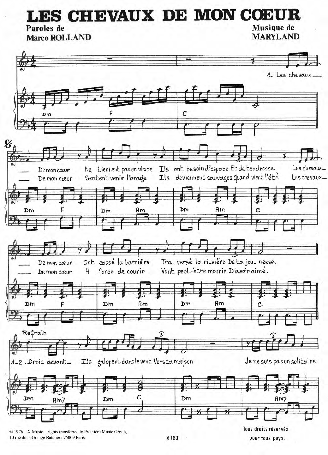 Stefan Forman Les Chevaux De Mon Coeur sheet music notes and chords arranged for Piano & Vocal