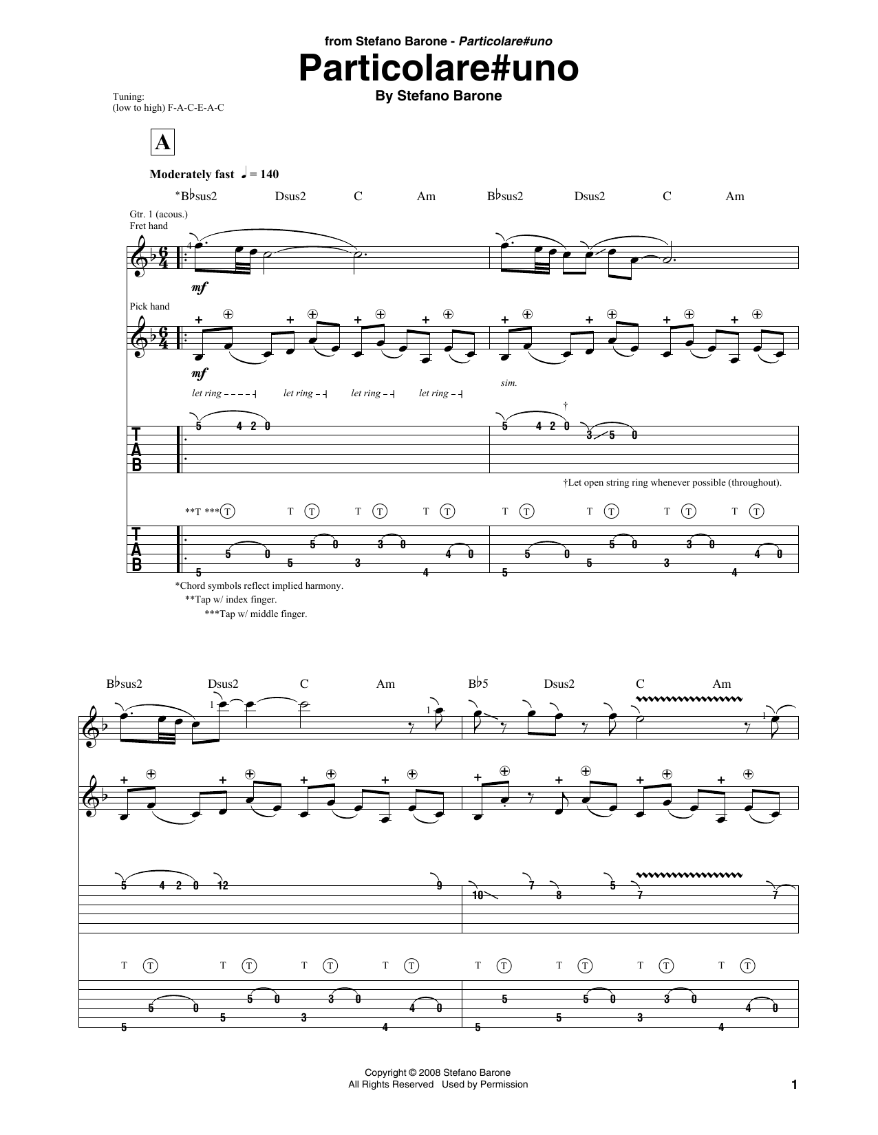 Stefano Barone Particolareuno sheet music notes and chords arranged for Solo Guitar