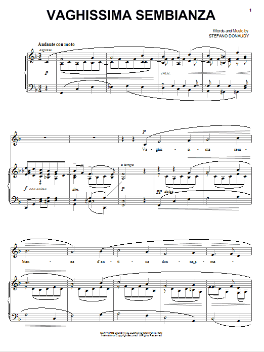Stefano Donaudy Vaghissima Sembianza sheet music notes and chords arranged for Piano, Vocal & Guitar Chords (Right-Hand Melody)