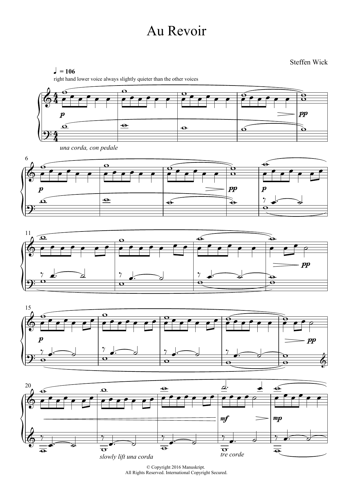 Steffen Wick Au Revoir sheet music notes and chords arranged for Piano Solo