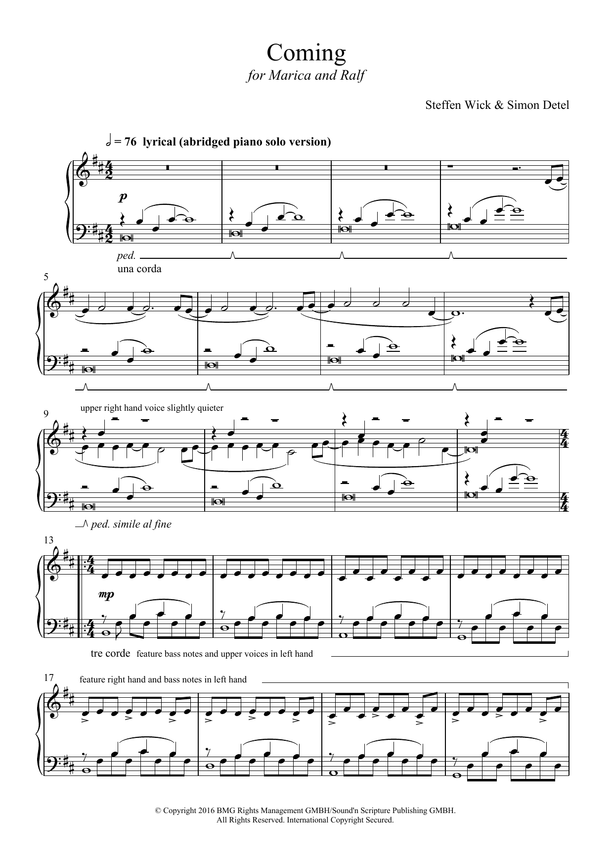 Steffen Wick Coming sheet music notes and chords arranged for Piano Solo