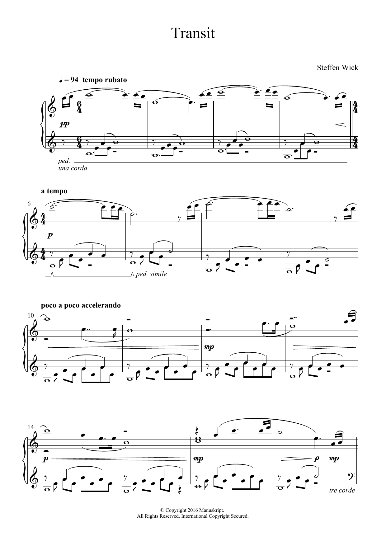 Steffen Wick Transit sheet music notes and chords arranged for Piano Solo