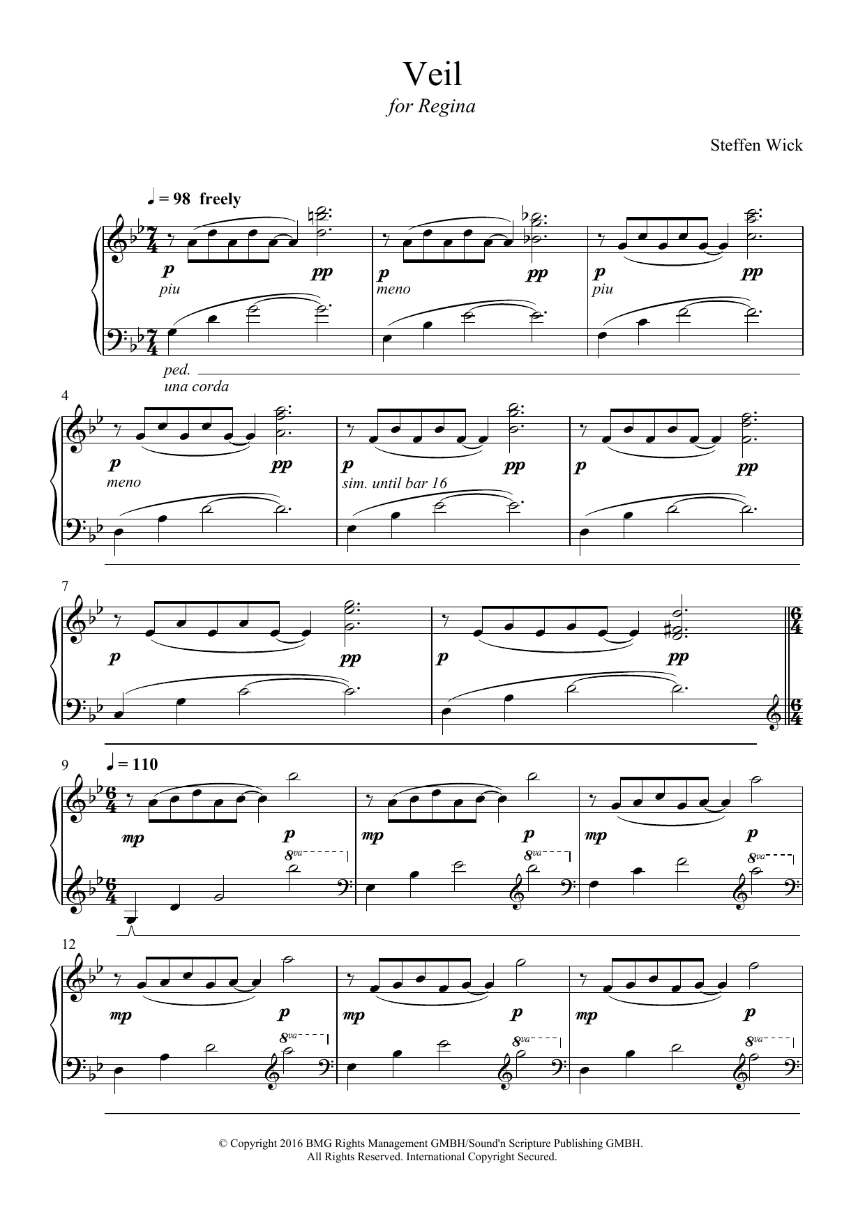 Steffen Wick Veil sheet music notes and chords arranged for Piano Solo