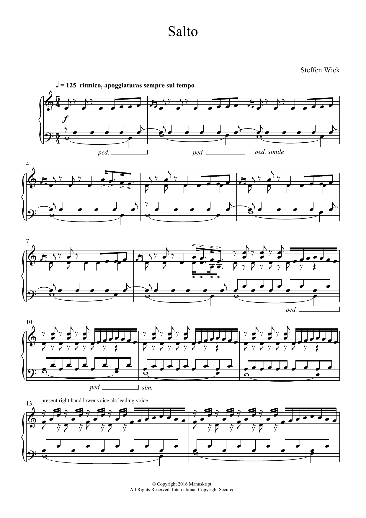 Steffen Wick Salto sheet music notes and chords arranged for Piano Solo