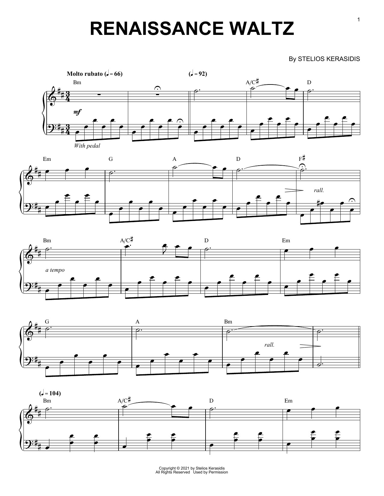 Stelios Kerasidis Renaissance Waltz sheet music notes and chords arranged for Piano Solo