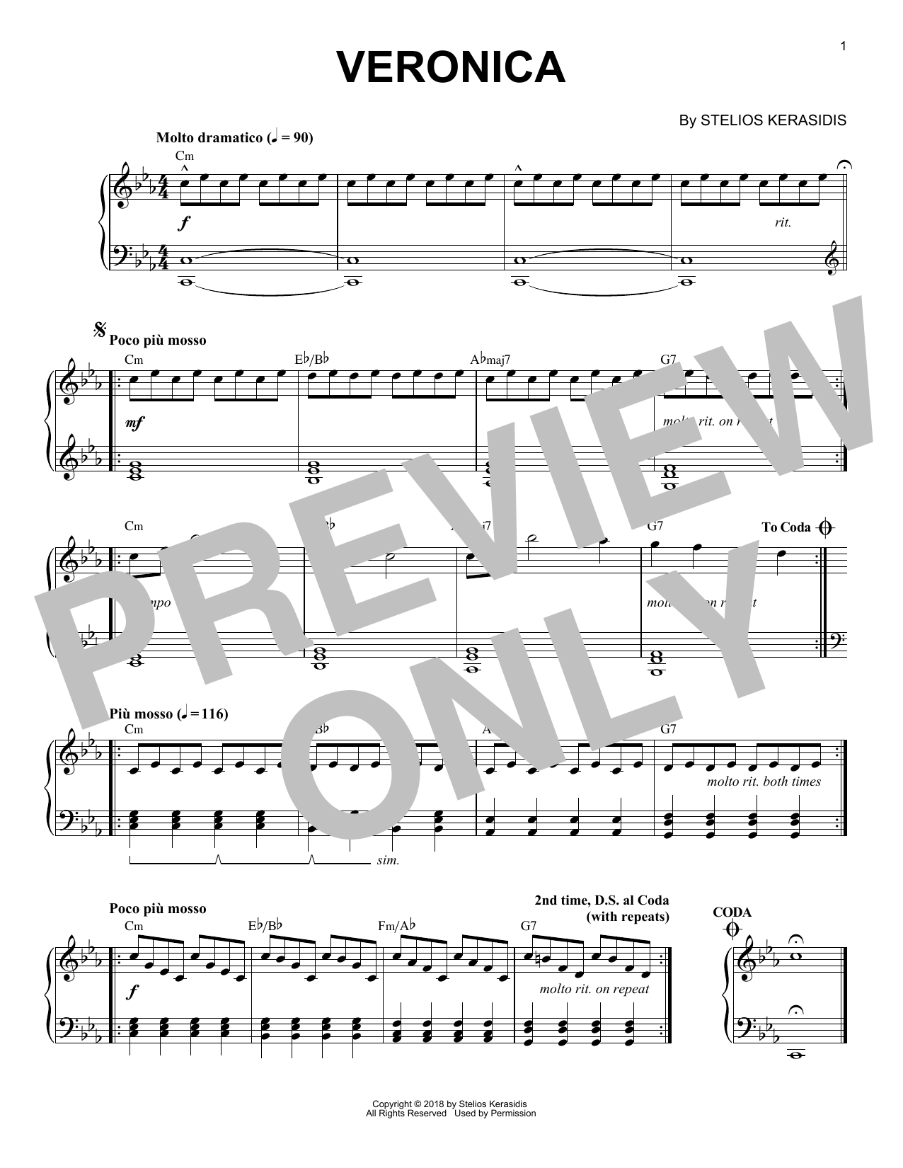 Stelios Kerasidis Veronica sheet music notes and chords arranged for Piano Solo