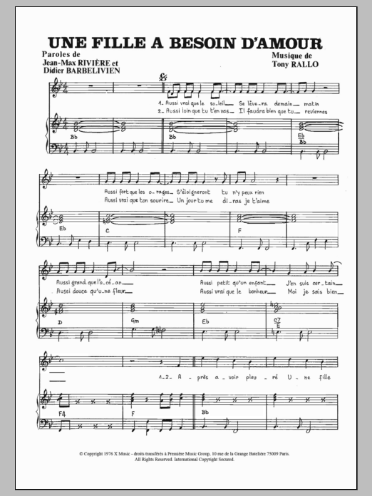 Stephan Forman Fille A Besoin D'amour sheet music notes and chords arranged for Piano & Vocal