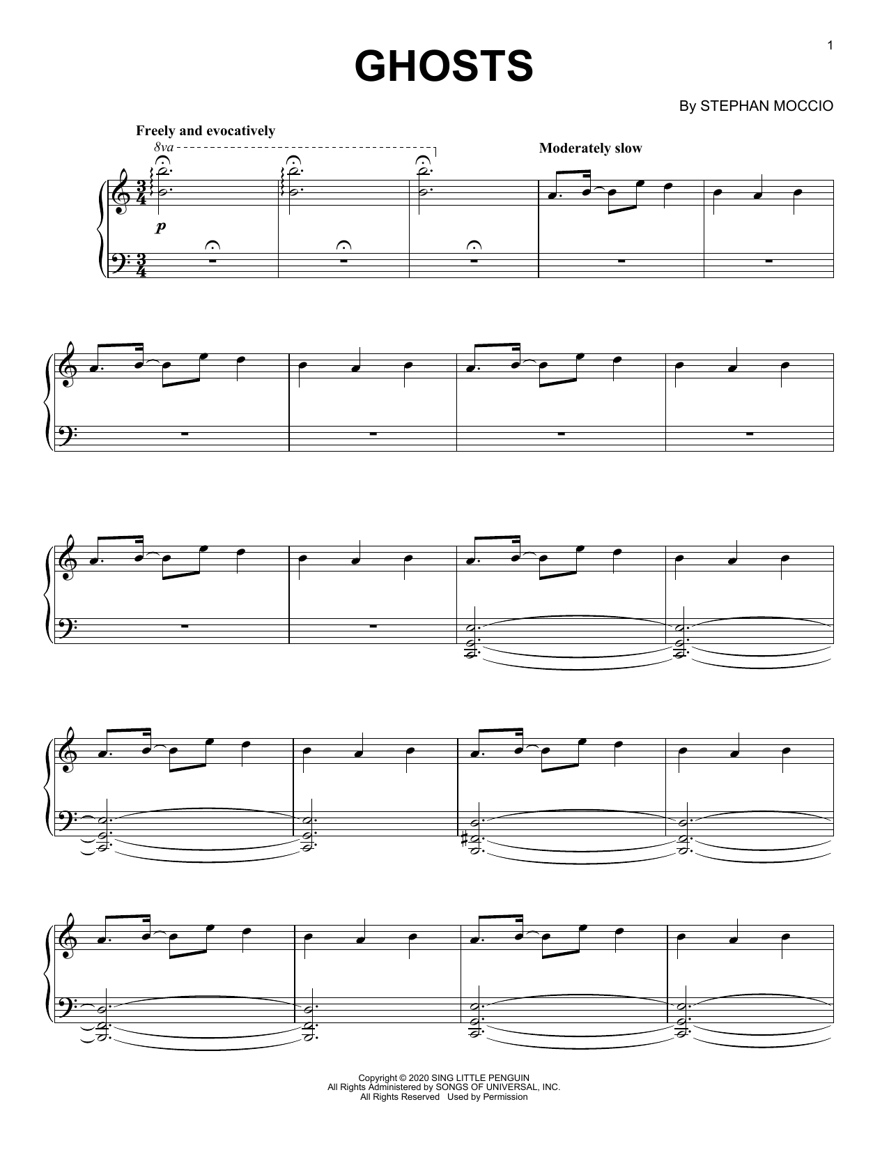 Stephan Moccio Ghosts sheet music notes and chords arranged for Piano Solo