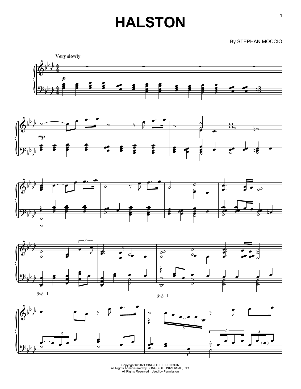 Stephan Moccio Halston sheet music notes and chords arranged for Piano Solo