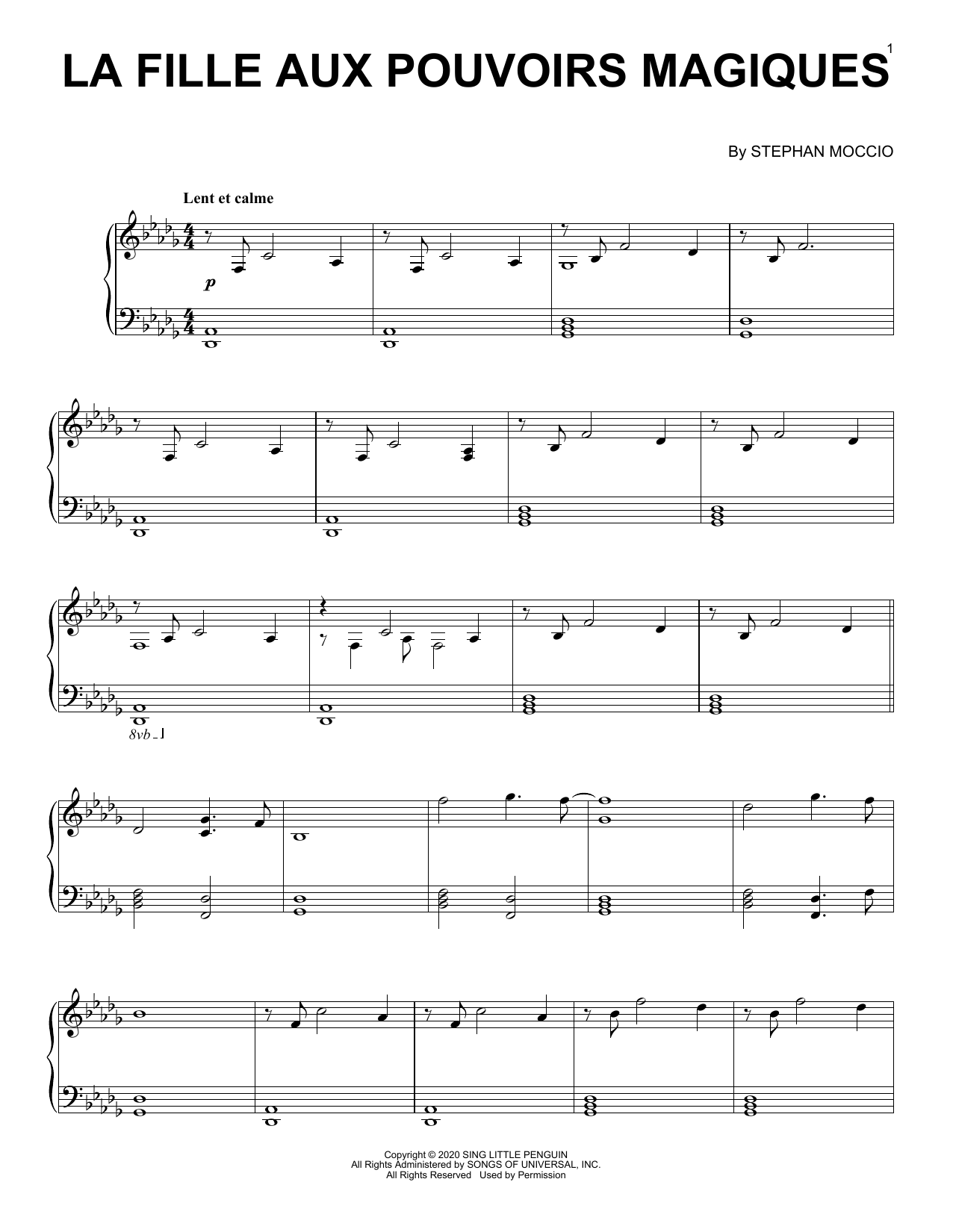 Stephan Moccio La Fille Aux Pouvoirs Magiques sheet music notes and chords arranged for Piano Solo