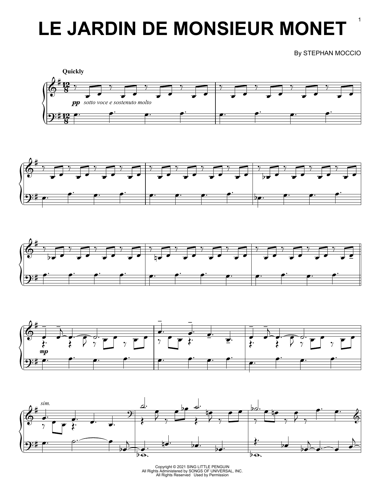 Stephan Moccio Le Jardin De Monsieur Monet sheet music notes and chords arranged for Piano Solo