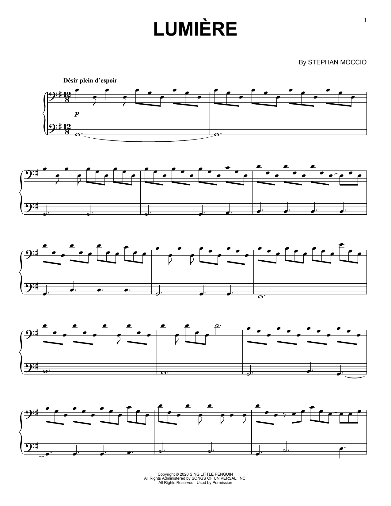 Stephan Moccio Lumiere sheet music notes and chords arranged for Piano Solo