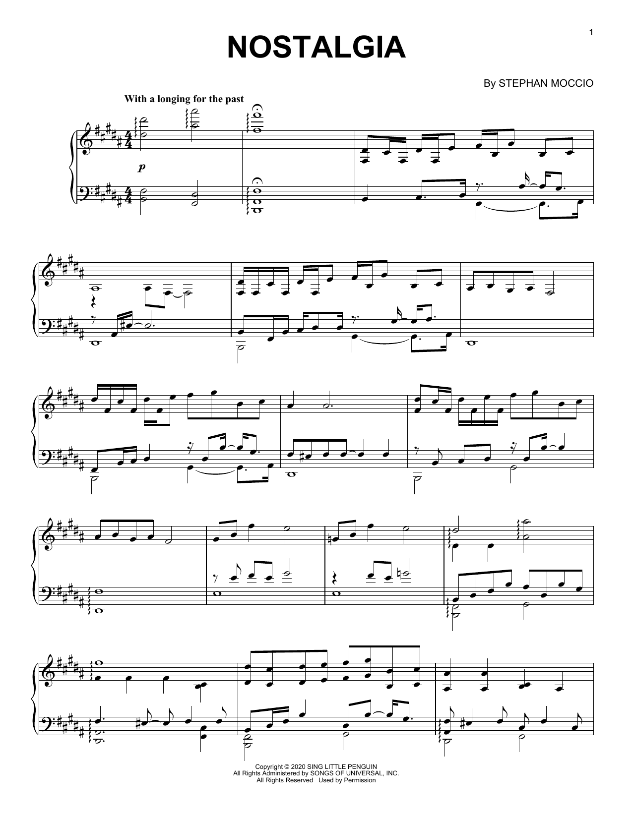 Stephan Moccio Nostalgia sheet music notes and chords arranged for Piano Solo