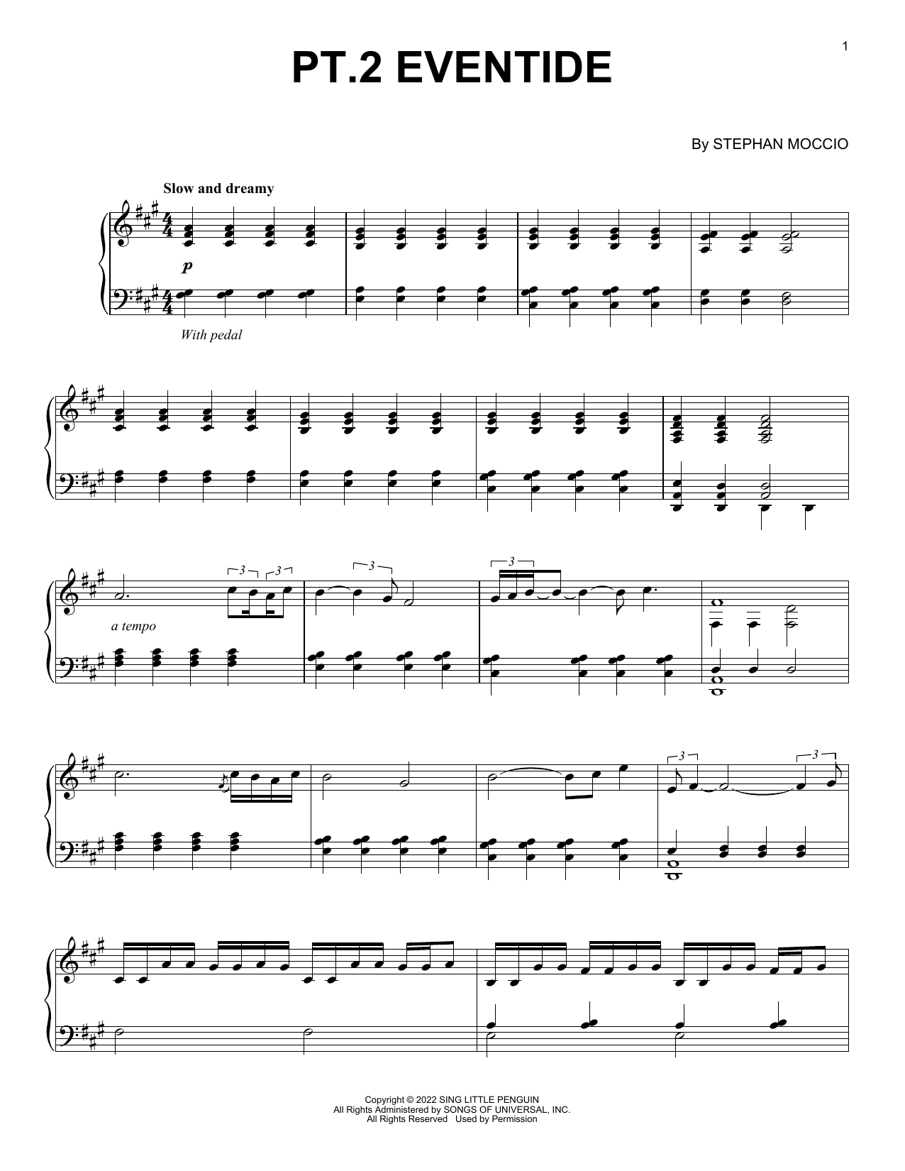 Stephan Moccio pt. 2 Eventide sheet music notes and chords arranged for Piano Solo