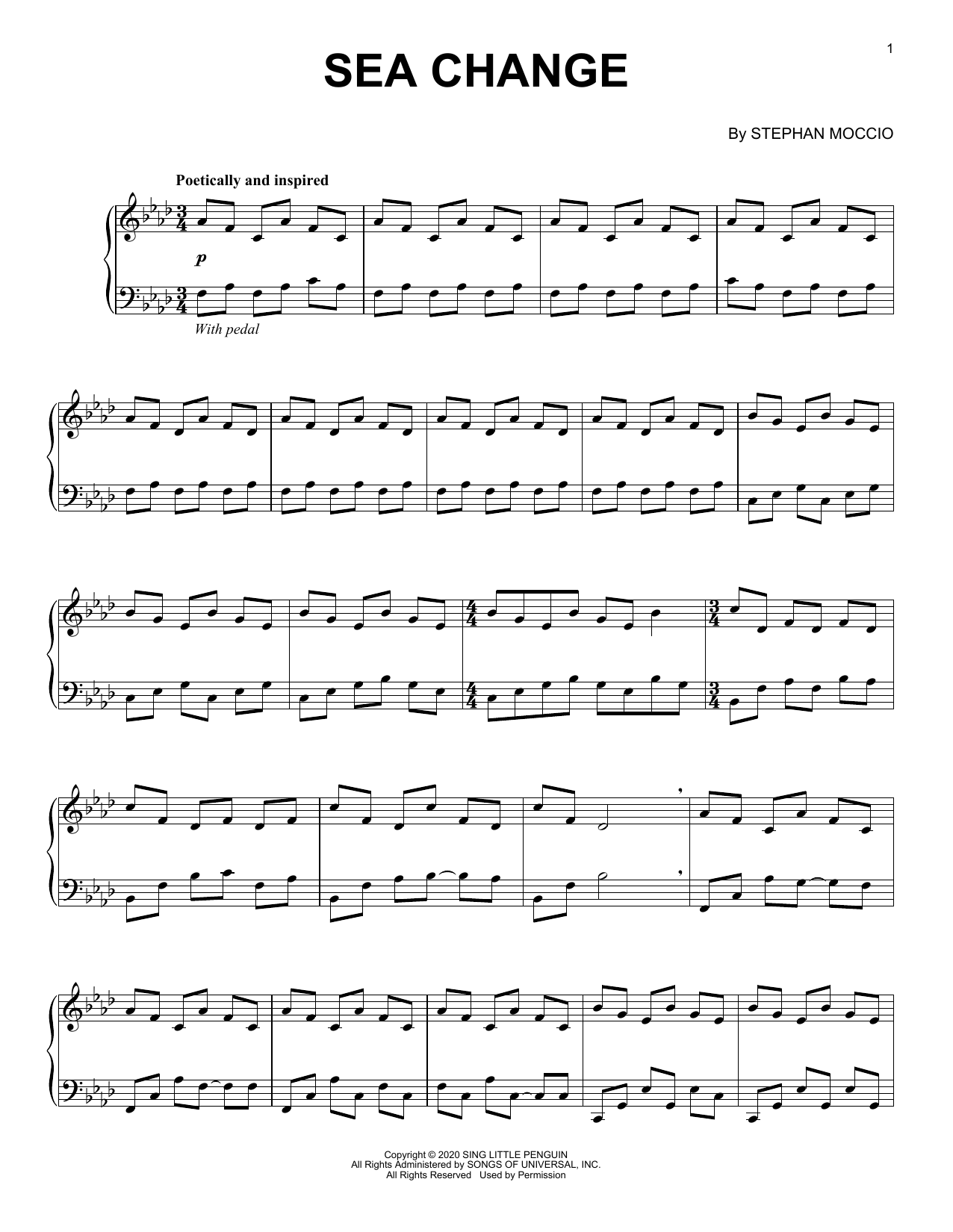 Stephan Moccio Sea Change sheet music notes and chords arranged for Easy Piano