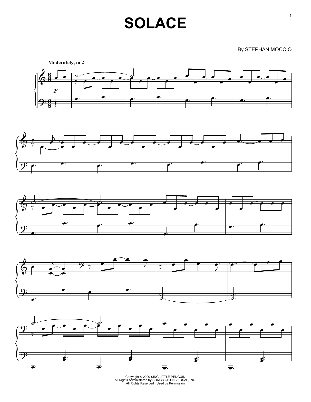 Stephan Moccio Solace sheet music notes and chords arranged for Piano Solo