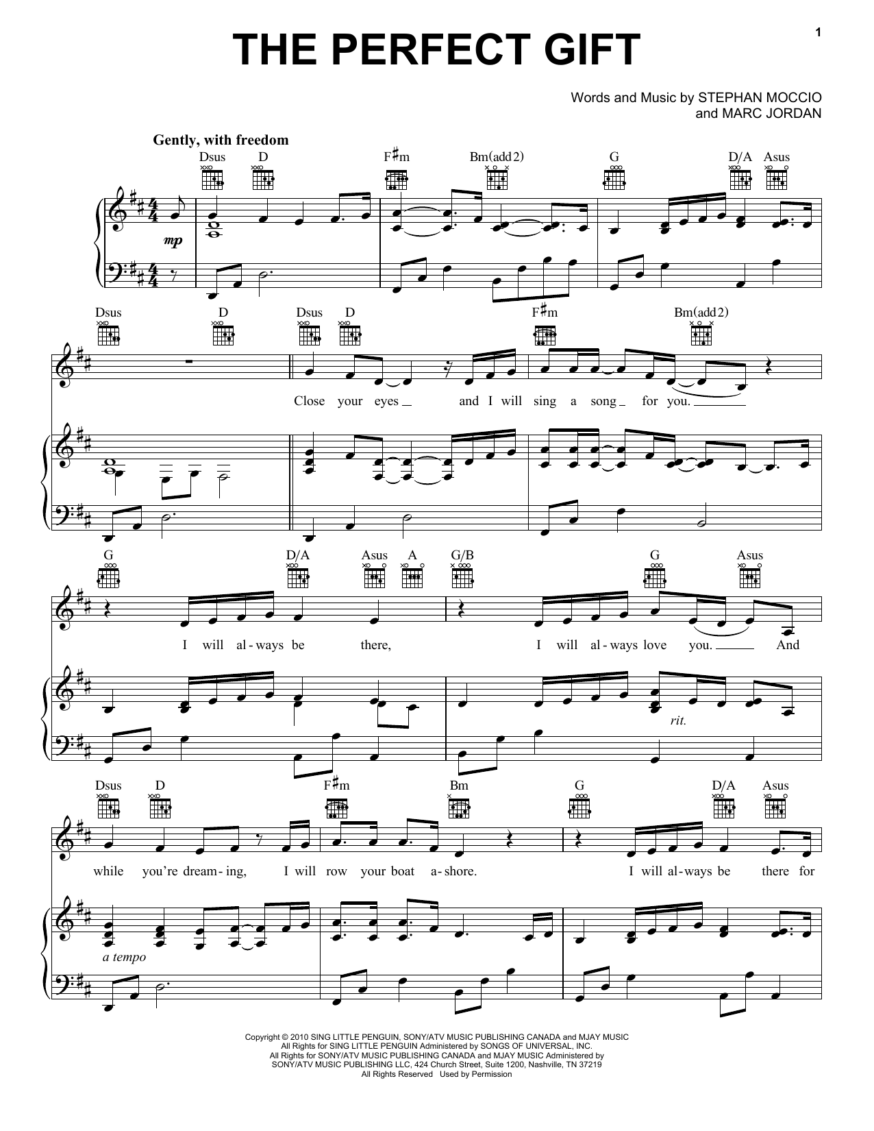 Stephan Moccio The Perfect Gift sheet music notes and chords arranged for Piano, Vocal & Guitar Chords (Right-Hand Melody)