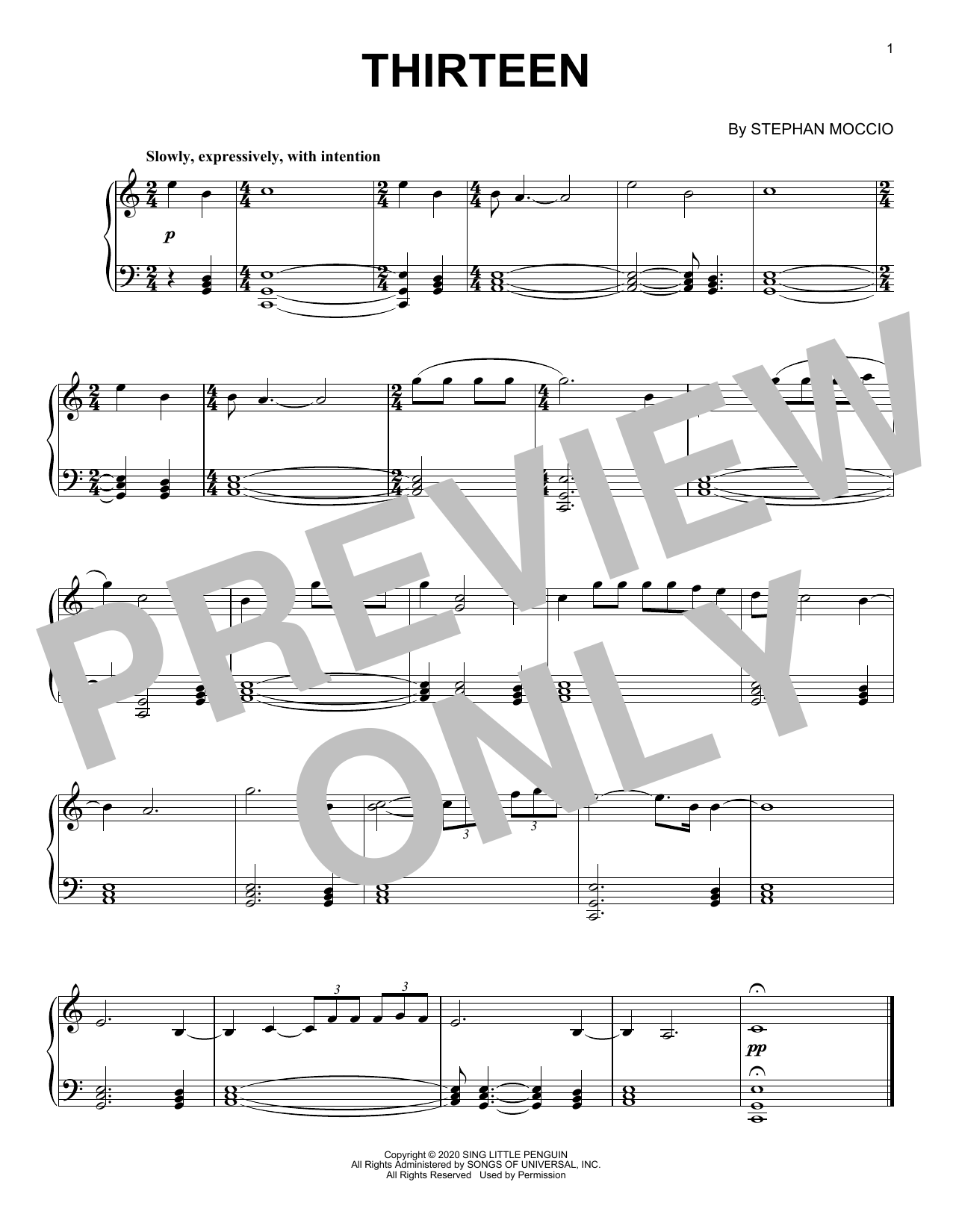 Stephan Moccio Thirteen sheet music notes and chords arranged for Piano Solo