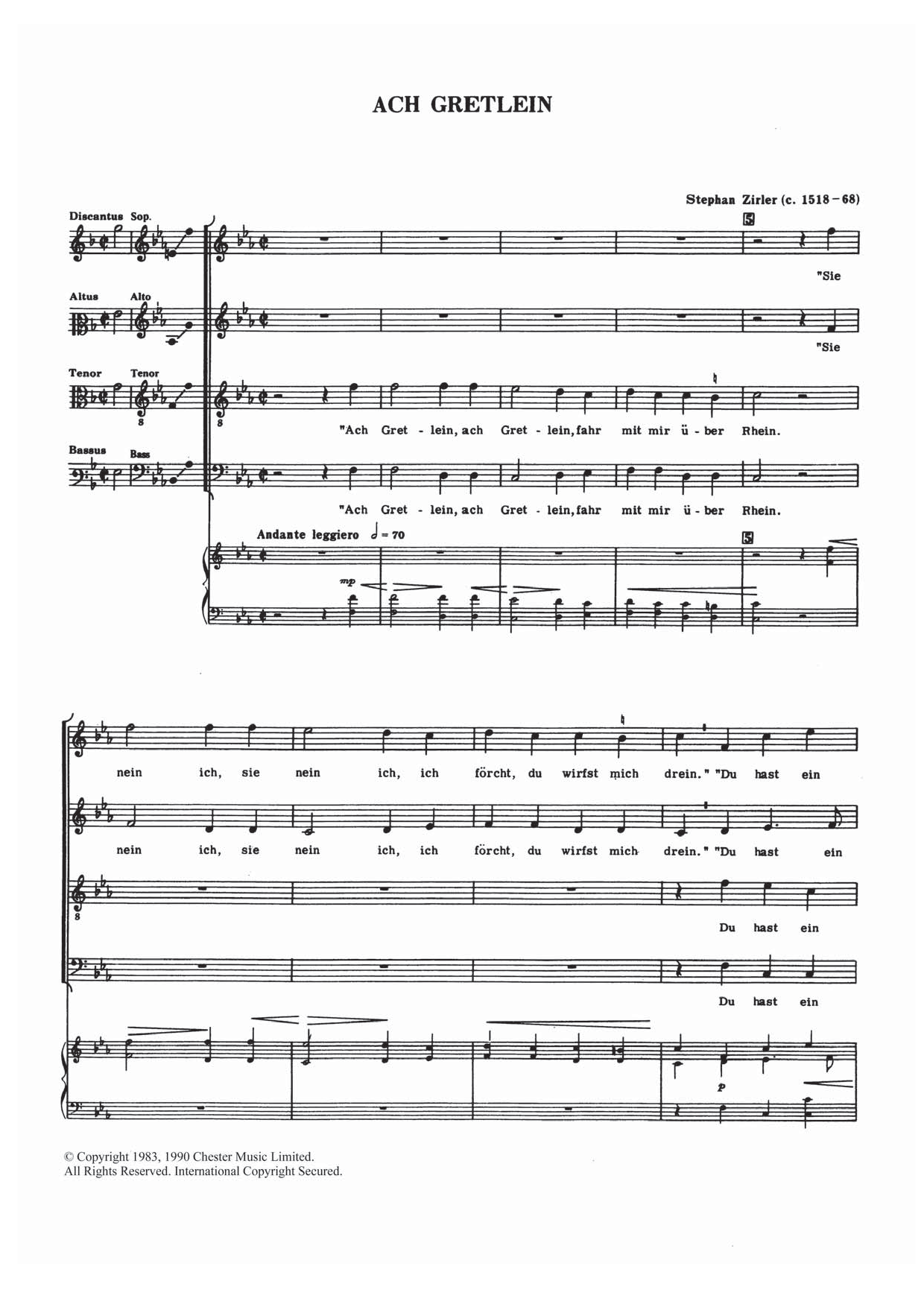 Stephan Zirler Ach Gretlein sheet music notes and chords arranged for Choir