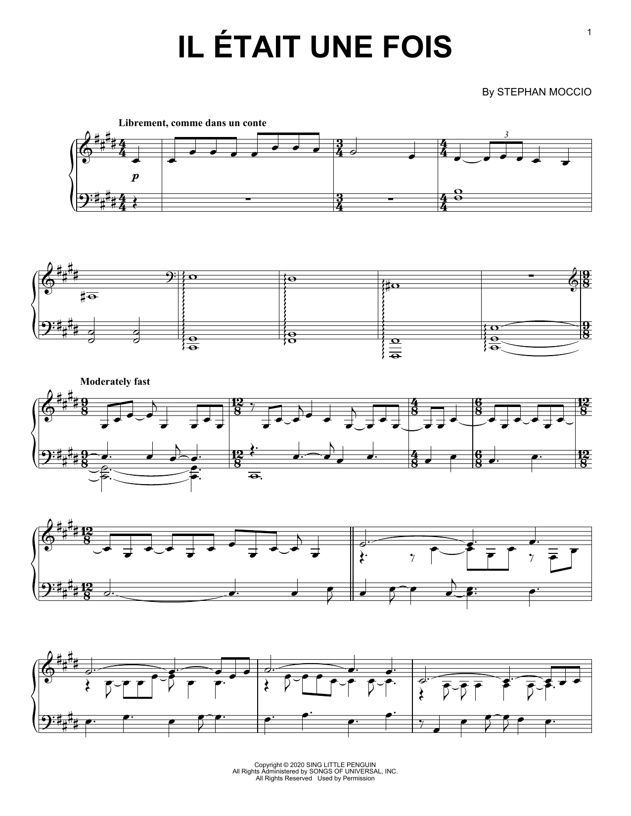 Stephan Moccio Il Etait Une Fois sheet music notes and chords arranged for Piano Solo
