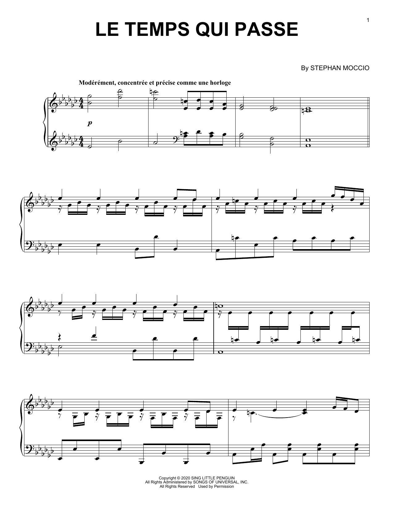 Stephan Moccio Le Temps Qui Passe sheet music notes and chords arranged for Piano Solo