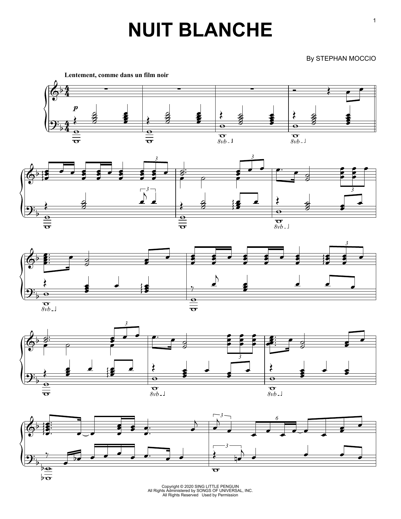 Stephan Moccio Nuit Blanche sheet music notes and chords arranged for Piano Solo