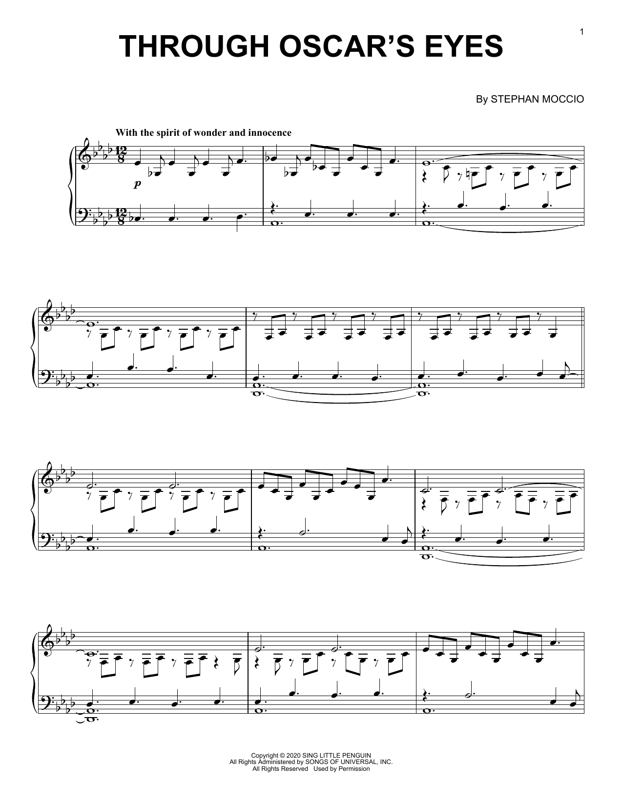 Stephan Moccio Through Oscar's Eyes sheet music notes and chords arranged for Piano Solo