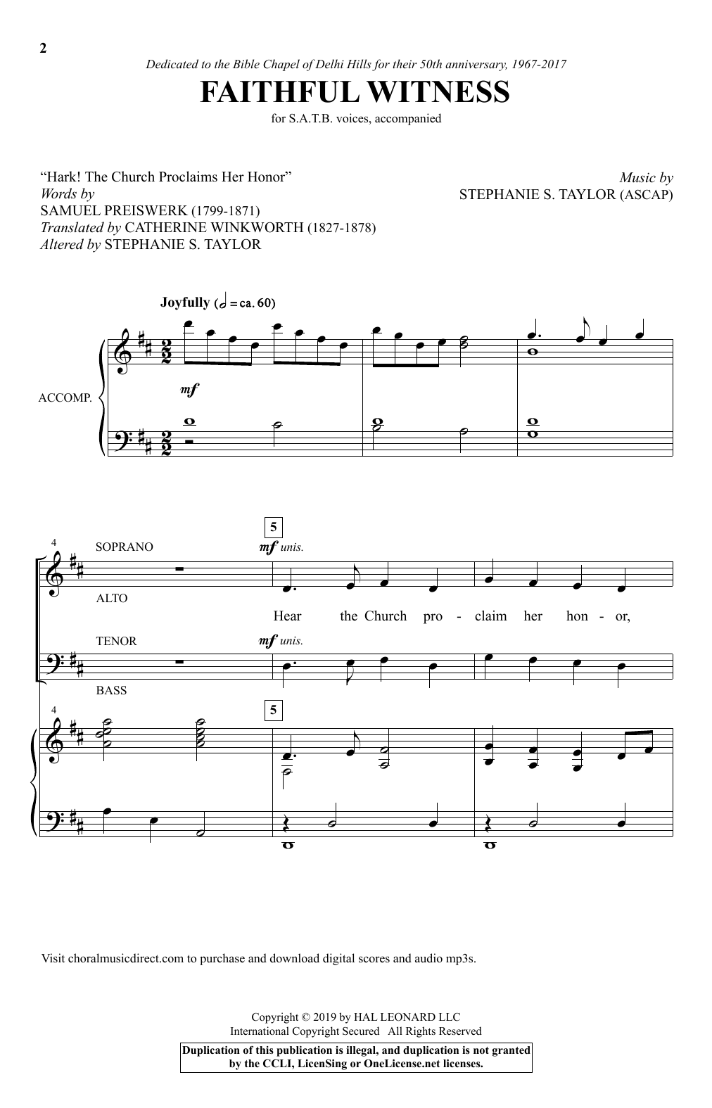 Stephanie S. Taylor Faithful Witness sheet music notes and chords arranged for SATB Choir