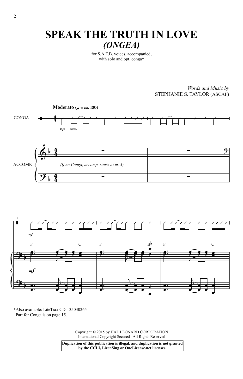 Stephanie S. Taylor Speak The Truth In Love (Ongea) sheet music notes and chords arranged for Choir