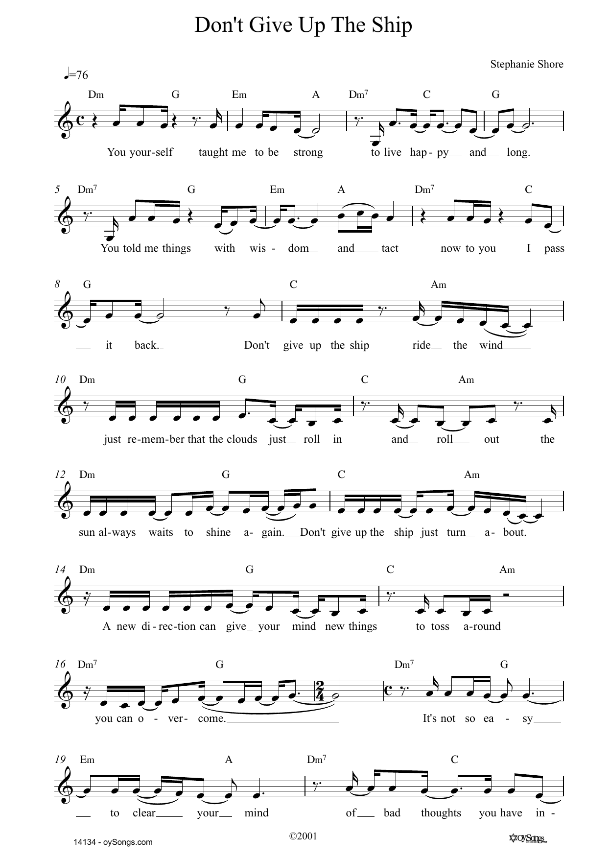 Stephanie Shore Don't Give Up The Ship sheet music notes and chords arranged for Lead Sheet / Fake Book
