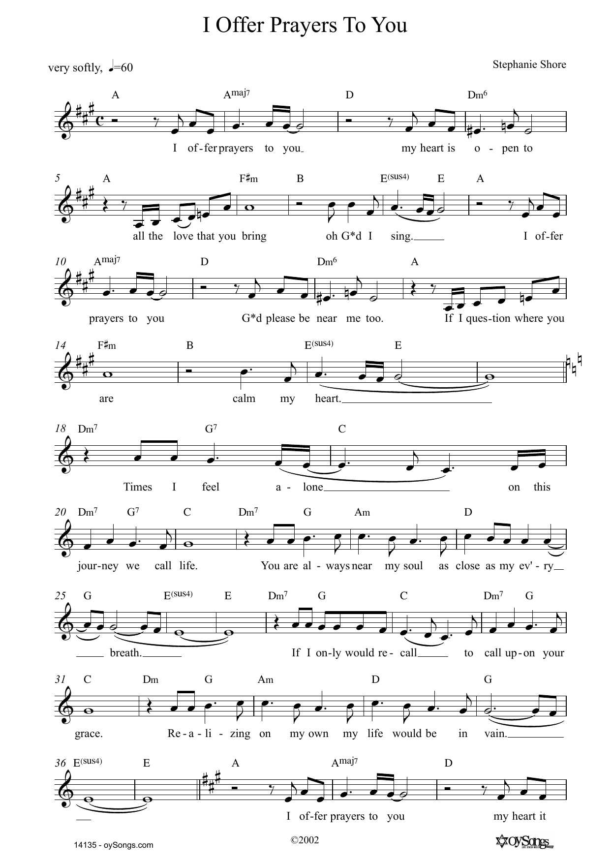 Stephanie Shore I Offer Prayers To You sheet music notes and chords arranged for Lead Sheet / Fake Book