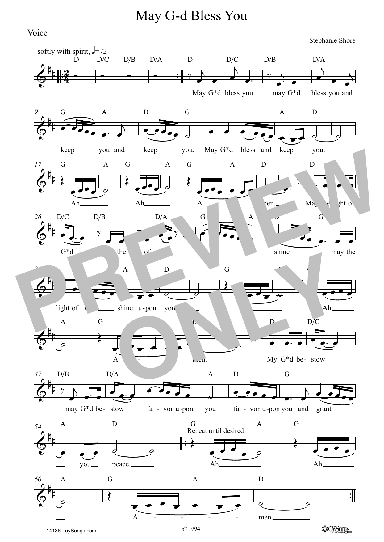 Stephanie Shore May G-d Bless You sheet music notes and chords arranged for Lead Sheet / Fake Book