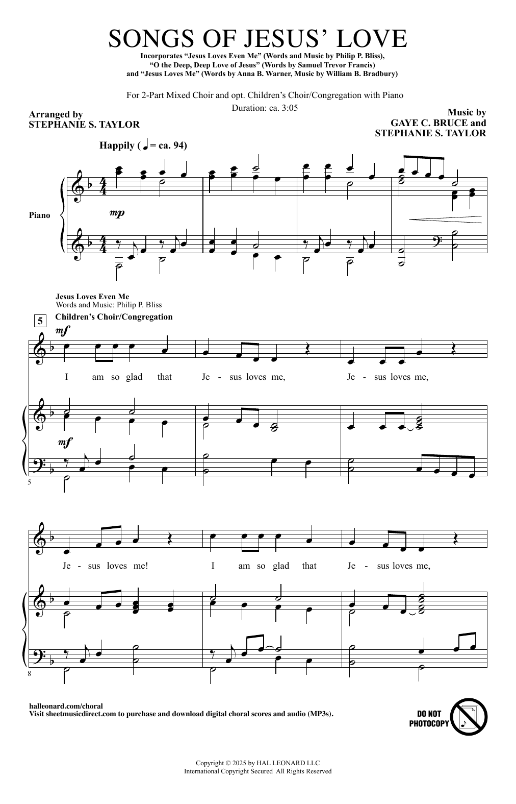 Stephanie Taylor Songs Of Jesus' Love sheet music notes and chords arranged for 2-Part Choir