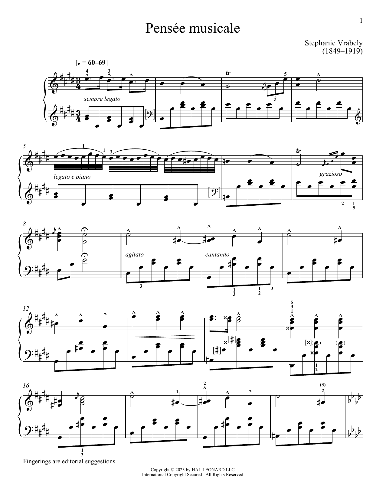 Stephanie Vrabley Pensee musicale sheet music notes and chords arranged for Piano Solo