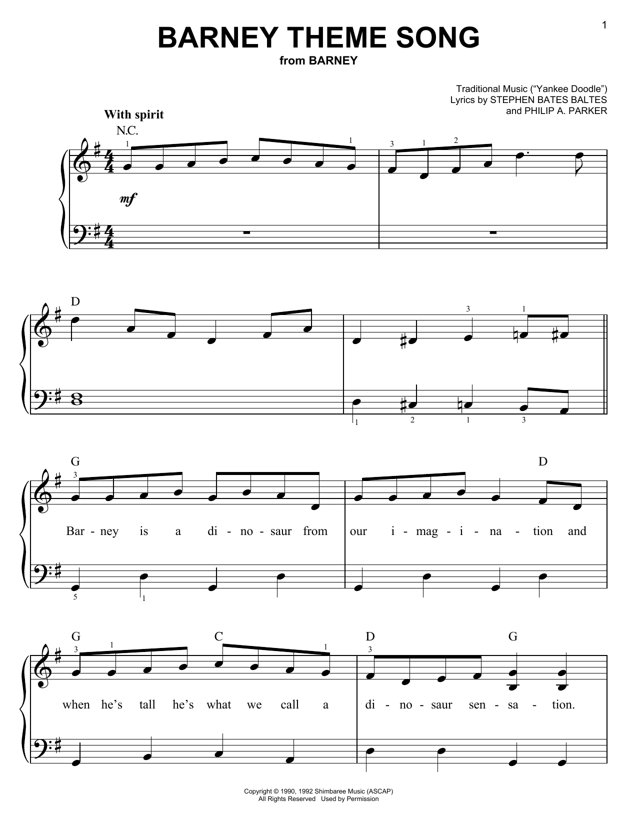 Stephen Bates Baltes and Philip A. Parker Barney Theme Song (from Barney) sheet music notes and chords arranged for Solo Guitar