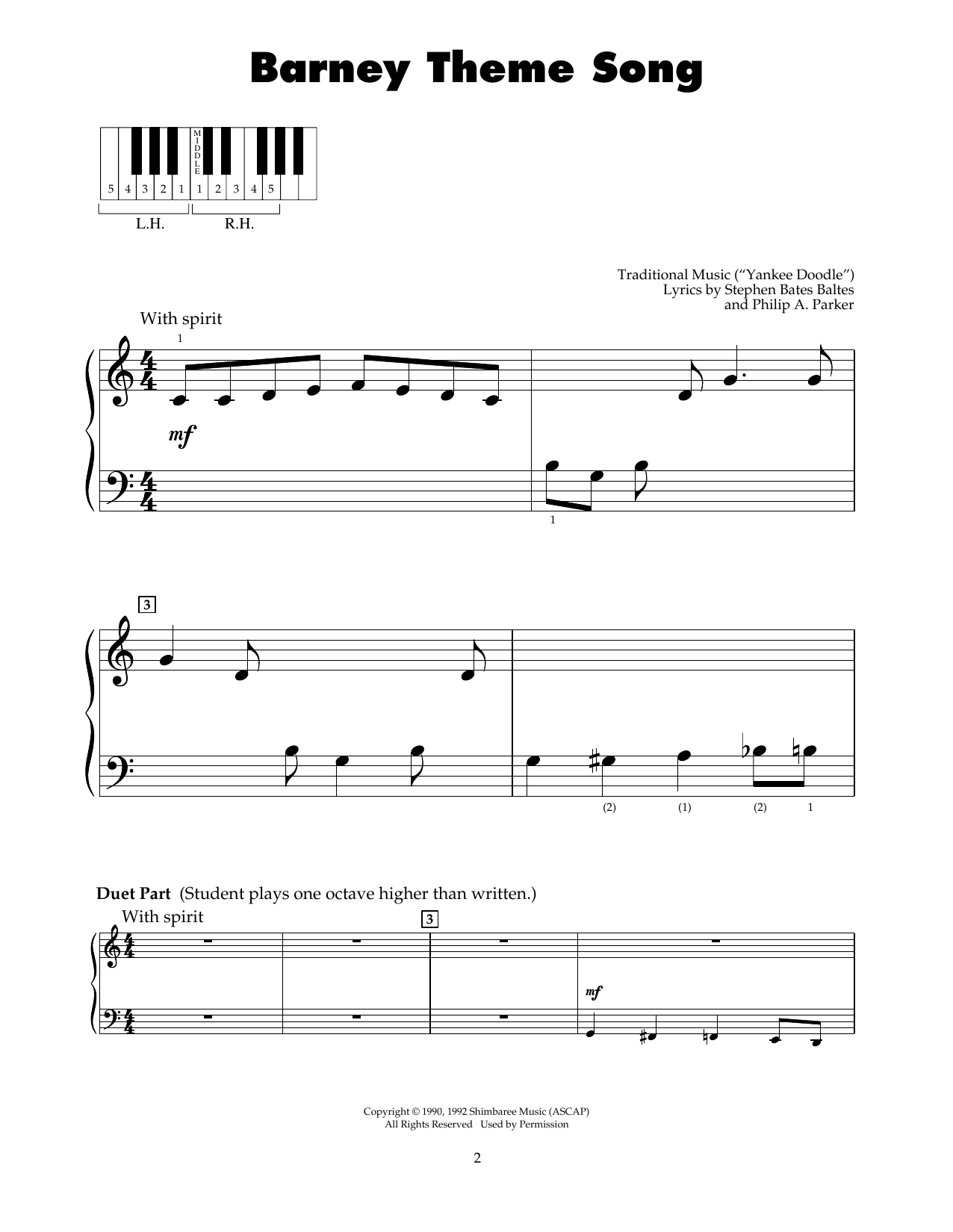 Stephen Bates Baltes Barney Theme Song sheet music notes and chords arranged for 5-Finger Piano