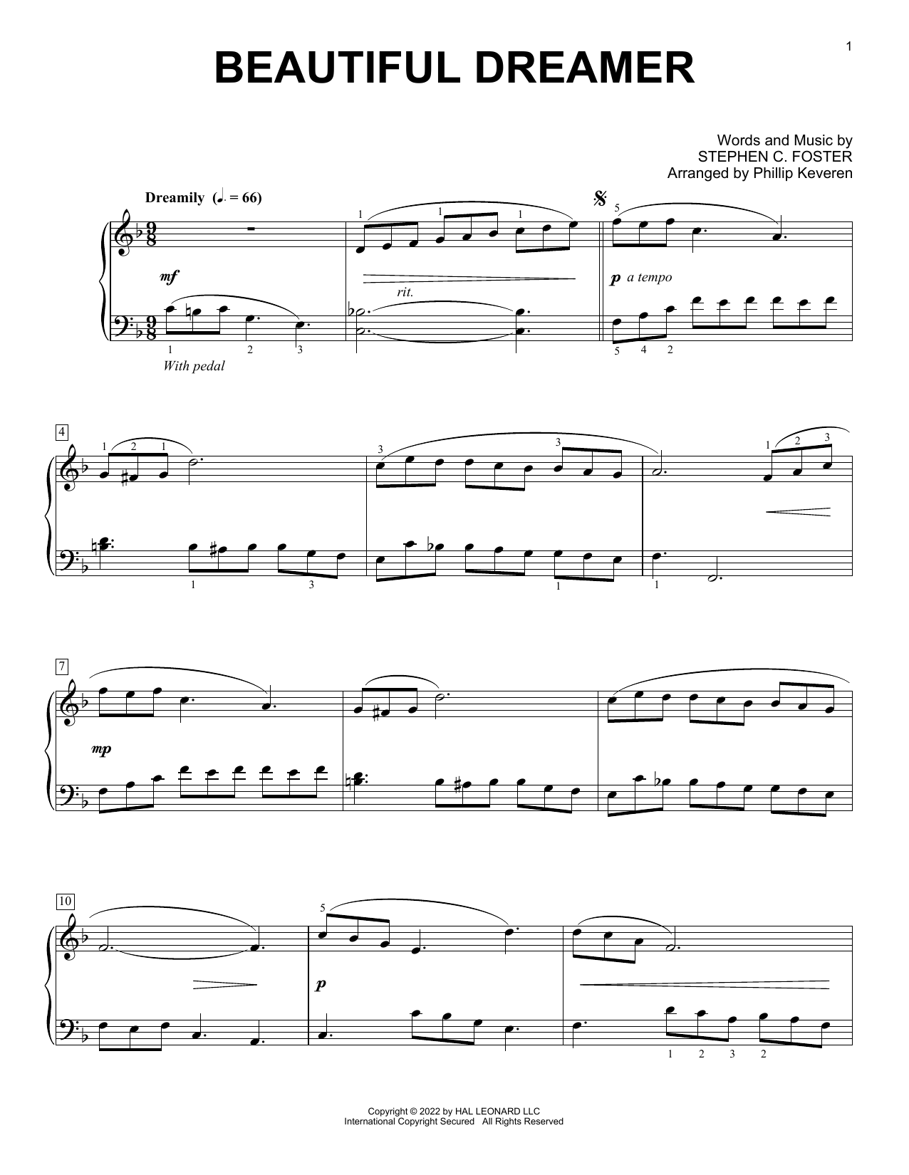 Stephen C. Foster Beautiful Dreamer (arr. Phillip Keveren) sheet music notes and chords arranged for Piano Solo