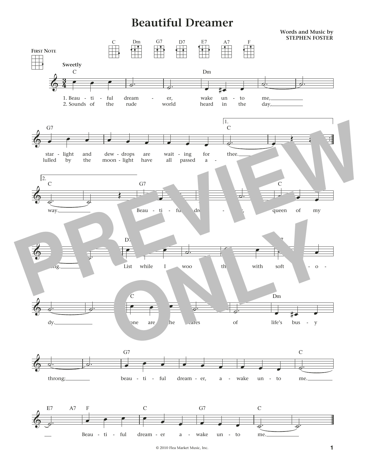 Stephen C. Foster Beautiful Dreamer (from The Daily Ukulele) (arr. Liz and Jim Beloff) sheet music notes and chords arranged for Ukulele