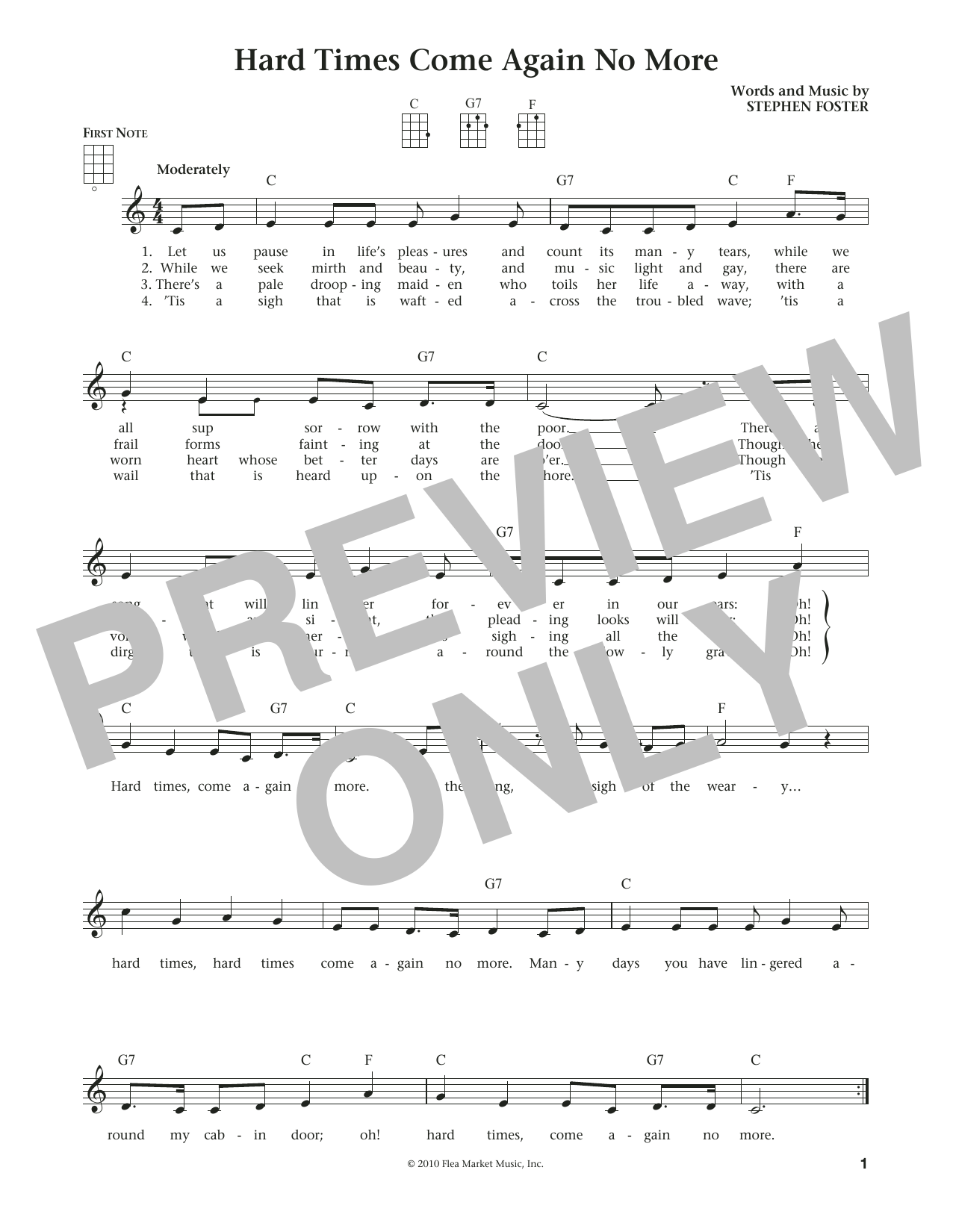 Stephen C. Foster Hard Times Come Again No More (from The Daily Ukulele) (arr. Liz and Jim Beloff) sheet music notes and chords arranged for Ukulele