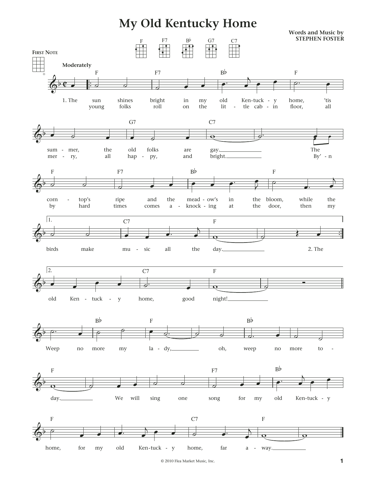Stephen C. Foster My Old Kentucky Home (from The Daily Ukulele) (arr. Liz and Jim Beloff) sheet music notes and chords arranged for Ukulele