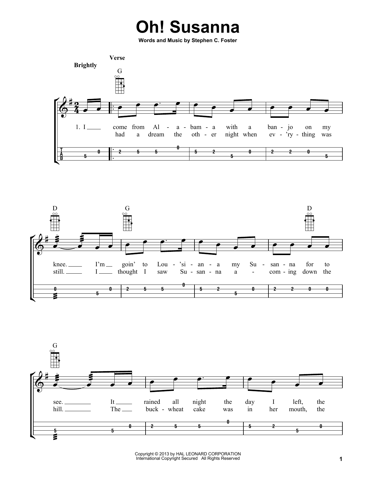 Stephen C. Foster Oh! Susanna (arr. Bobby Westfall) sheet music notes and chords arranged for Mandolin