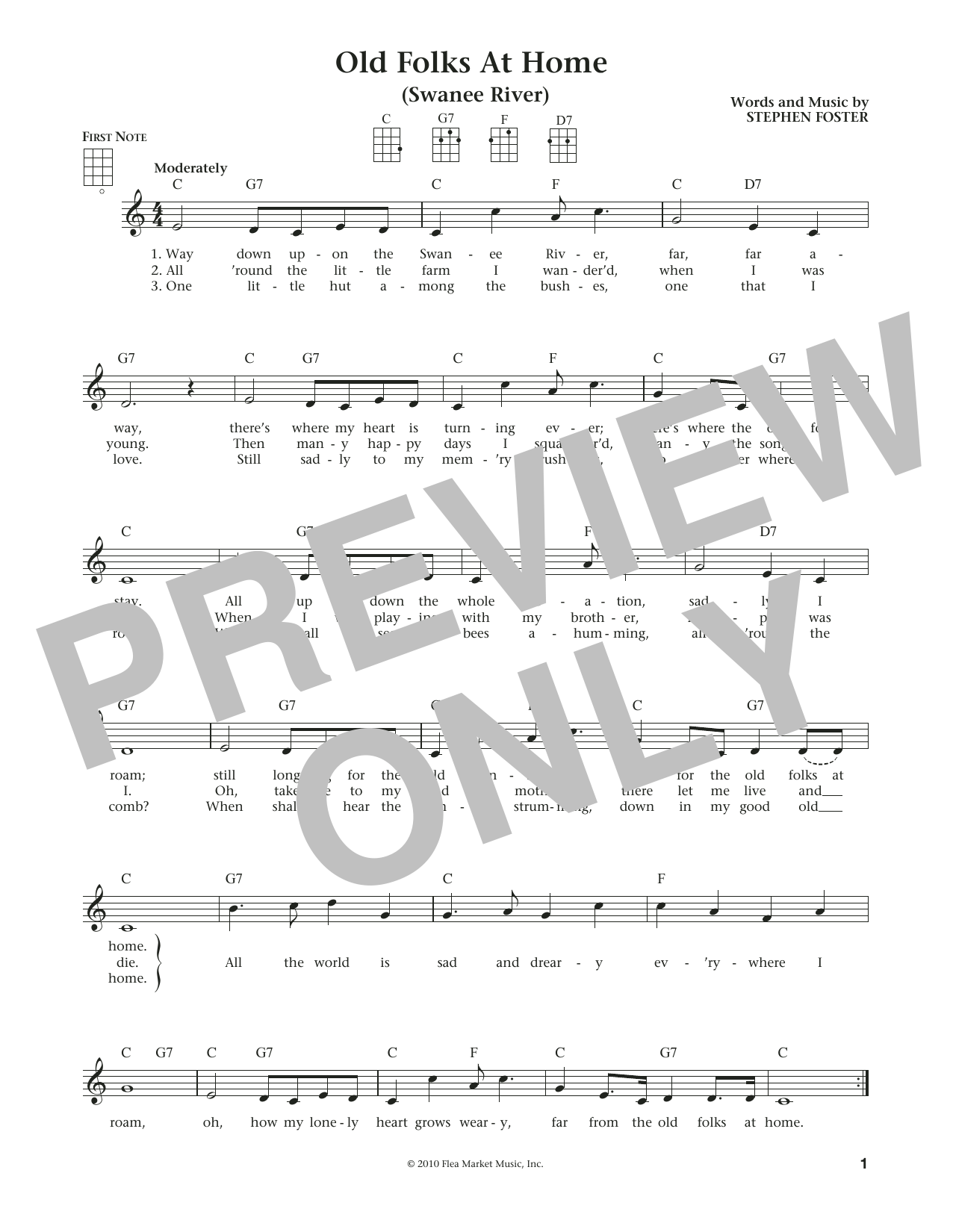Stephen C. Foster Old Folks At Home (Swanee River) (from The Daily Ukulele) (arr. Liz and Jim Beloff) sheet music notes and chords arranged for Ukulele