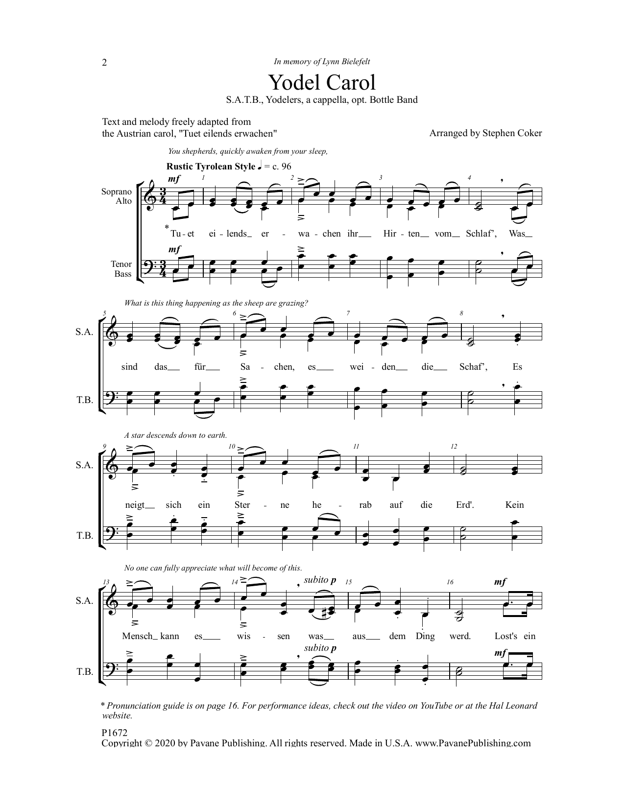 Stephen Coker Yodel Carol sheet music notes and chords arranged for SATB Choir