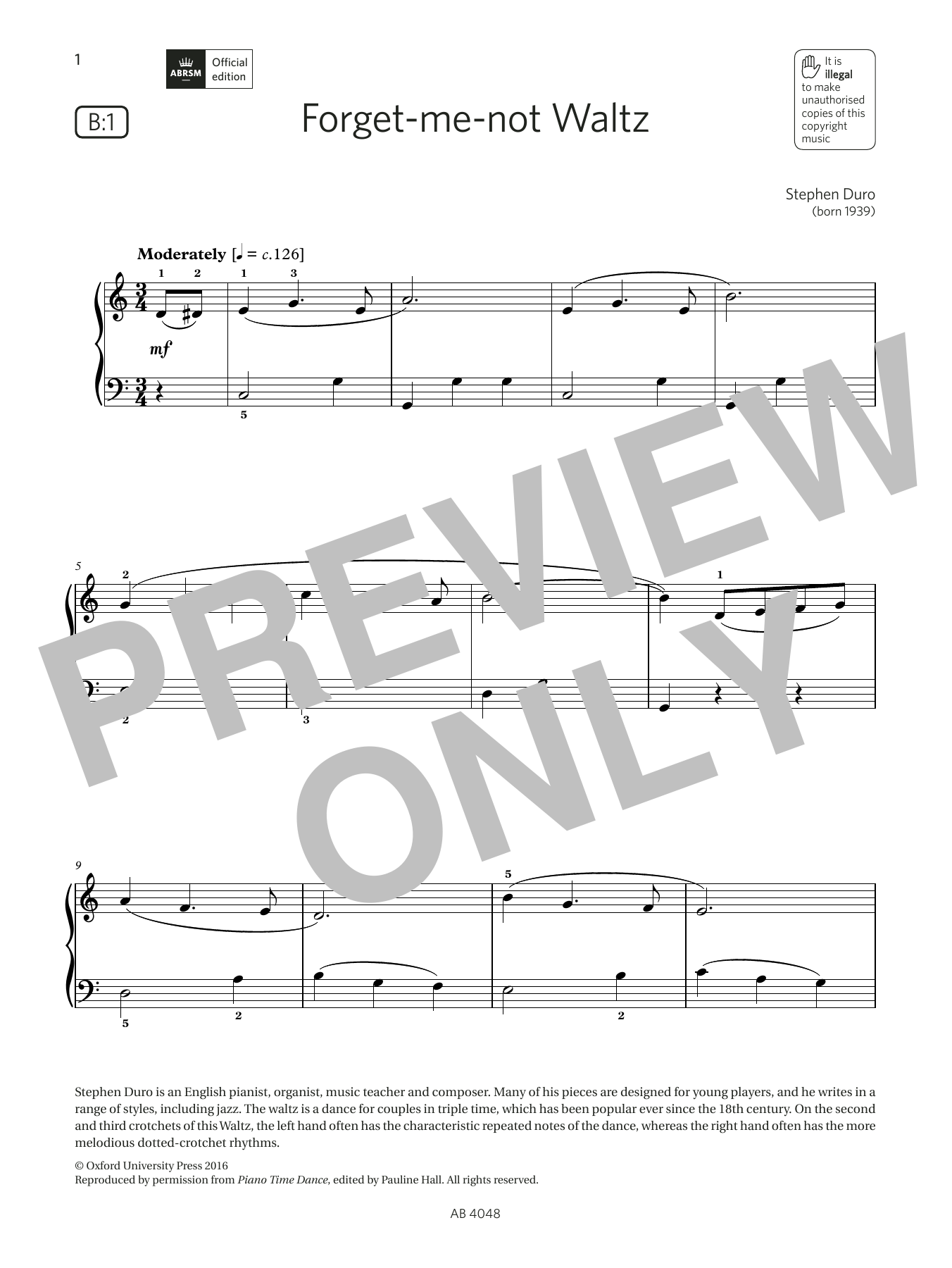 Stephen Duro Forget-me-not Waltz (Grade 2, list B1, from the ABRSM Piano Syllabus 2023 & 2024) sheet music notes and chords arranged for Piano Solo