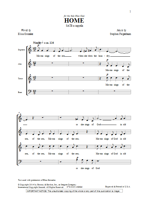 Stephen Feigenbaum Home sheet music notes and chords arranged for SATB Choir